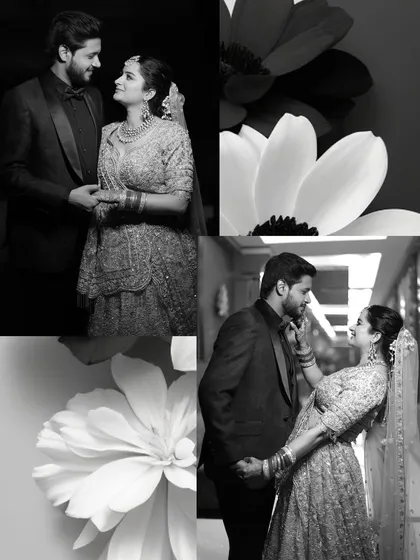A modern, artistic collage from a reception shoot. I combined classic black and white couple portraits with minimalist floral graphics for a stylish and contemporary look.