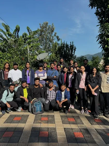 The full group at the homestay, ready for the Bandaje adventure.