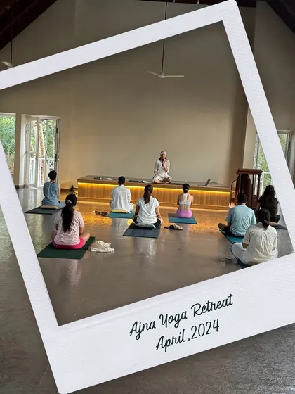 A polaroid from our April 2024 Ajna Yoga Retreat in Kerala. Taking a moment to tune out the noise in this beautiful yoga shala allowed us to find a special place to just be and breathe.
