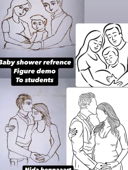 Here are some of my reference sketches for baby shower themes that I use during my figurative bridal mehandi classes. This shows my students how to create custom family portraits for clients.