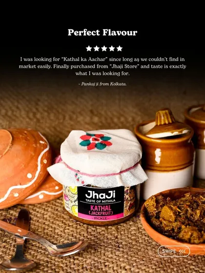 A series of customer reviews for our Kathal ka Achar, with people from Bangalore to Gujarat praising its perfect, mom-made taste.