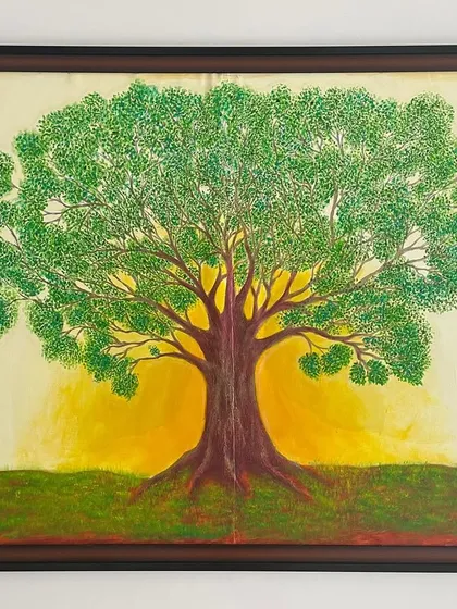 The fully framed 'Tree of Life' painting, ready to be a centerpiece.