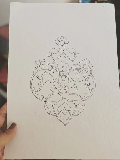 The beginning of a beautiful piece. A hand-drawn floral line art design, ready to be filled with color or intricate patterns.