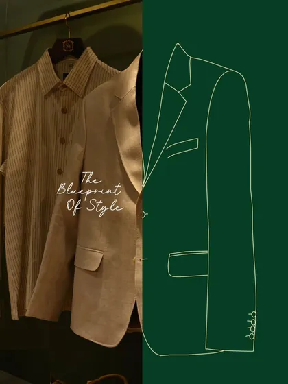 The blueprint of style. This graphic shows the transition from a finished garment to its technical sketch, illustrating the engineering and design that underpins every piece we make.