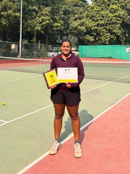 A champion's mindset shines through. Sara Kandwal, our U18 Girls Doubles Winner at the CS-7 tournament.
