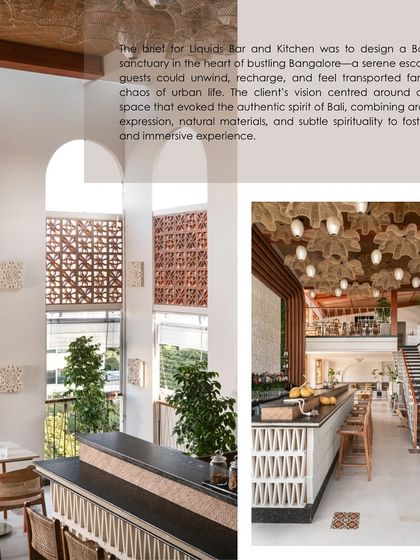 This image, from a feature on our work, highlights the double-height bar and arched windows of our Bali-inspired project. The design was centered on creating an immersive escape from urban life through natural materials and architectural expression.