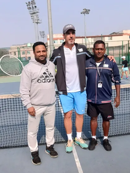 Learning from the best in the world. A proud moment standing with Rafael Nadal's coach, Mr. Carlos Gomez, during the Pro Tennis League. We constantly seek knowledge to bring world-class training techniques to our players.