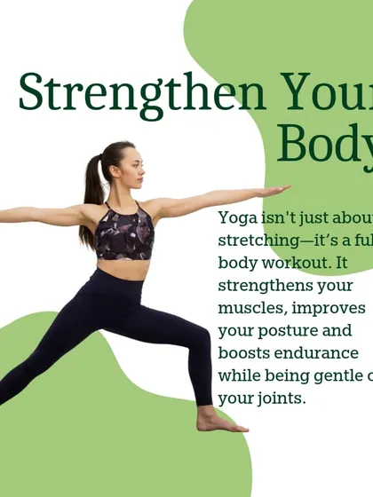 An infographic explaining how yoga strengthens the body, improves posture, and boosts endurance.