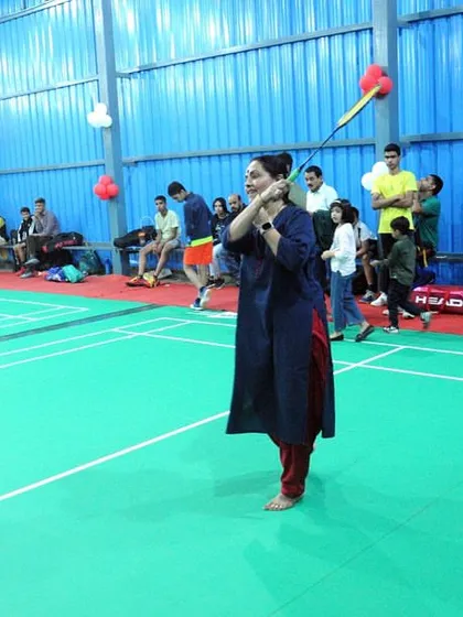 The grand opening of our Tirang Badminton Centre in Dwarka Sector 10, with Dr. Ameeta Sinh, President of the DCBA, officially inaugurating the court.