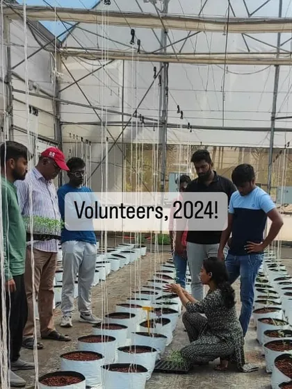 Our trainer guides a group of volunteers in the greenhouse. We ensure that even a single day of volunteering is a rich learning experience for everyone involved.