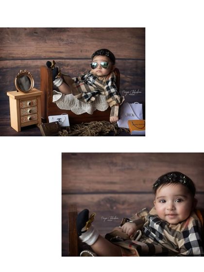 Another look at our fun designer-themed shoot. This little diva is ready for her close-up, lounging with her feet up.