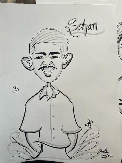A cheerful solo caricature of "Sohan." The simplicity of the line work puts all the focus on the happy expression.