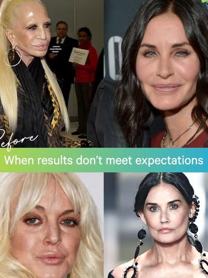 When filler results don't meet expectations, it can be disheartening. This image shows examples of "botched" celebrity work, emphasizing the importance of choosing a skilled dermatologist.