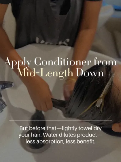 Here is a simple but effective tip: lightly towel-dry your hair before applying conditioner. Excess water dilutes the product, reducing its absorption and benefits. This small step ensures your conditioner can work more effectively to soften and detangle your hair.