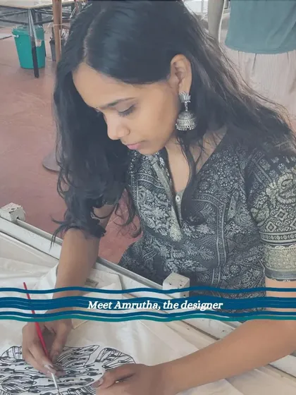 Meet Amrutha, a textile design student who designed the 'AquaMen Ensemble' for my brand. Her collection, inspired by water conservation, uses fluid lines and natural dyes to tell a story.
