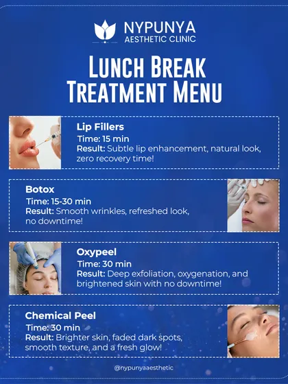 Great skin doesn't have to take all day. I've designed a menu of "lunch break" treatments that deliver real results with minimal to no downtime. Whether you need to smooth wrinkles with Botox, add subtle volume with lip fillers, or get an instant glow with an Oxypeel or Chemical Peel, we can fit it into your busy schedule. These are quick, effective procedures for modern, busy lives.