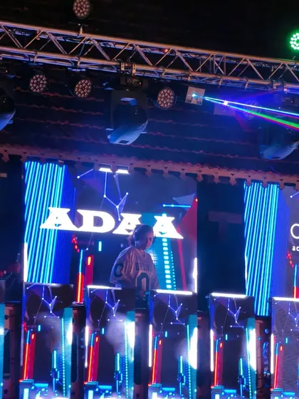 My name in lights on the massive LED setup at the Casino Hotel in Kochi for a Holi event.