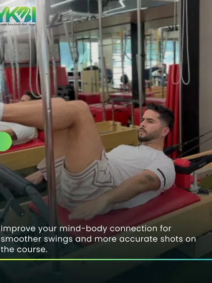 By improving your mind-body connection, Pilates leads to smoother swings and more accurate shots on the course. This client is working on core stability on the reformer.