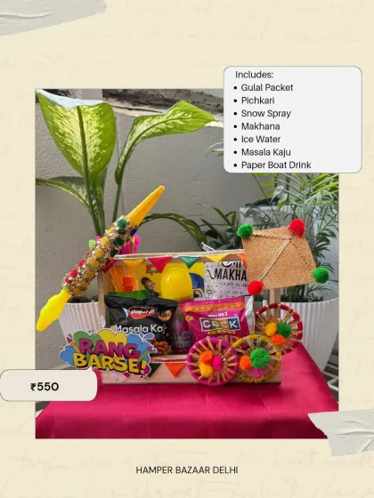 Our Holi Fun Pack is perfect for those who love to play! For ₹550, it includes gulal, a pichkari, snow spray, and lots of snacks and drinks to keep the energy high.