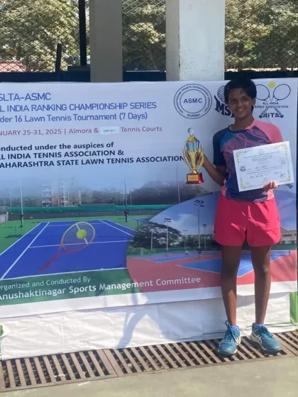 Mohak Kulkarni with his trophy and certificate after finishing as the All India Championship Series Under 16 Doubles Runner-up in Mumbai.