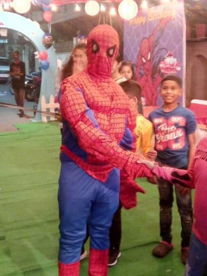To make the party even more exciting, I can arrange for character appearances. Here, Spider-Man himself made a special visit to meet the birthday boy and his friends, creating a memorable experience for everyone.