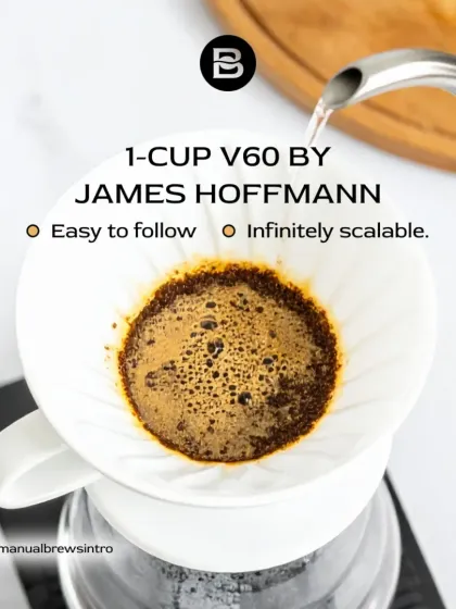 We teach proven methods like the 1-cup V60 technique by James Hoffmann. This image shows the coffee bed after the bloom, a crucial step for even extraction. It's a structured yet forgiving method, perfect for starting your pour-over journey.