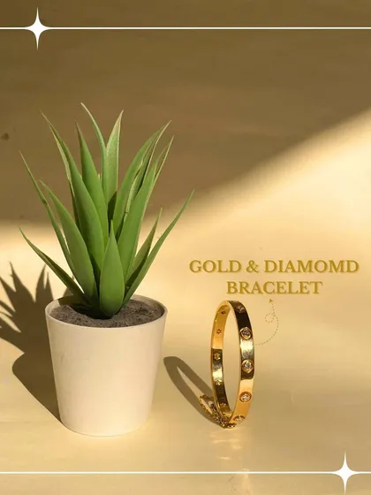 This gold and diamond bracelet tells a story of warmth and radiance. It is a versatile piece that can be worn solo for a touch of refinement or stacked for a bold, unforgettable look.