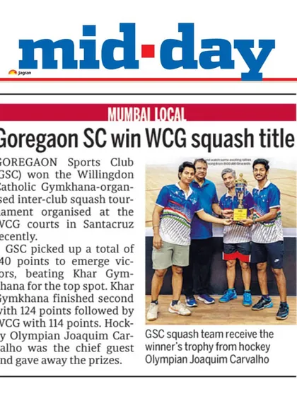 Proud to be featured in Mid-Day after our Goregaon Sports Club team, including myself, won the Inter-Club squash tournament title.