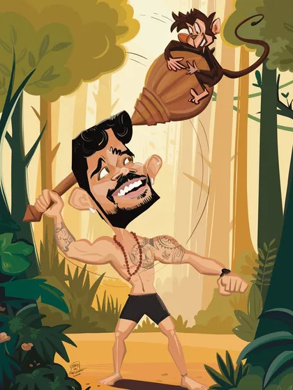 This is a solo caricature I created as a fun birthday gift, capturing the subject's passion for fitness with a playful, mythological twist. It shows how I can illustrate personal hobbies and interests in a dynamic and powerful way.