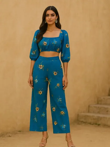 See how our beautiful fabrics transform into chic, modern ensembles. This stylish floral co-ord set is a perfect example of how the right material can create an outfit that's both trendy and comfortable.