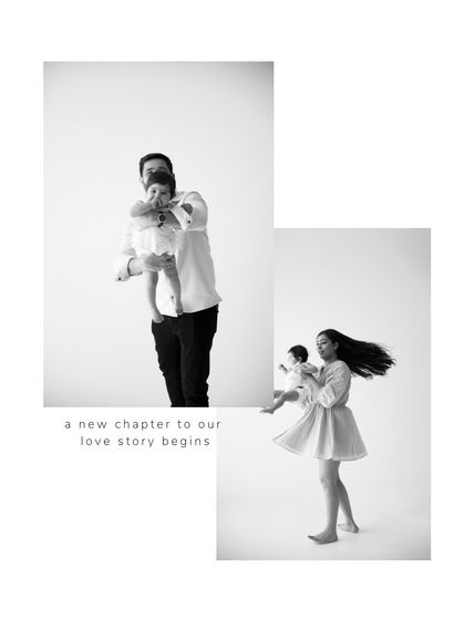 A new chapter begins. This photo collage captures both the gentle moments with a newborn and the joyful energy of a growing family, telling a story of love evolving.