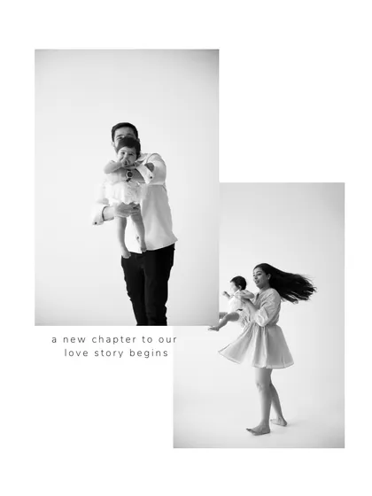 A new chapter begins. This photo collage captures both the gentle moments with a newborn and the joyful energy of a growing family, telling a story of love evolving.