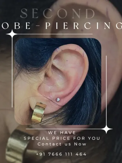 A finished second lobe piercing, adding a subtle sparkle. We have special prices available, making it easy to enhance your style.