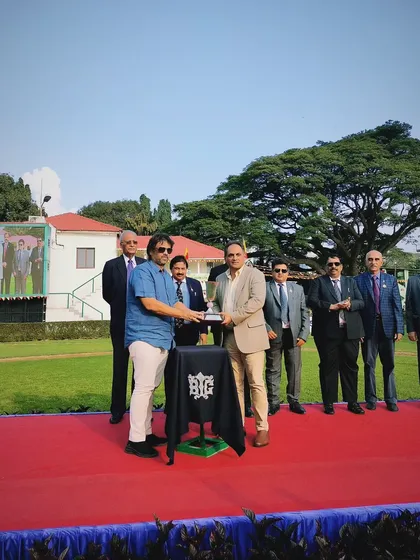 A moment from the Rajyotsava Trophy ceremony.