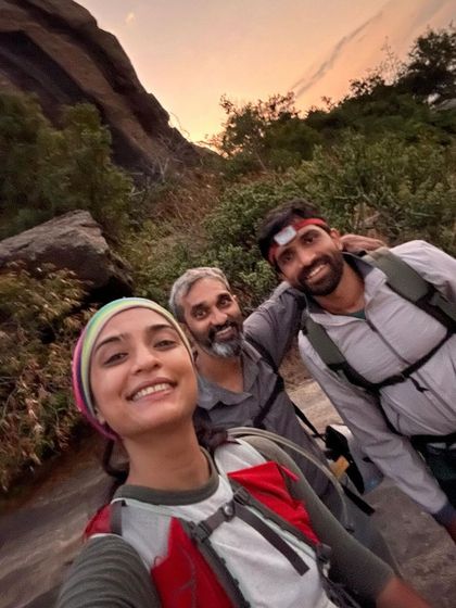 A sunset selfie from the Talai Betta crew. Long days of route development often end with beautiful moments like this.