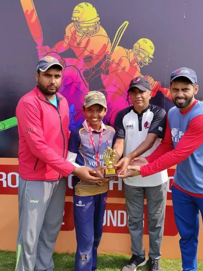 Aarav Srivastava receiving the Man of the Match award for his outstanding all-round performance.