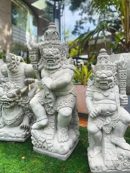 A group of our fierce temple guardian statues. These figures are inspired by the protectors you see at Balinese temples and are perfect for making a strong statement in a garden or entryway.