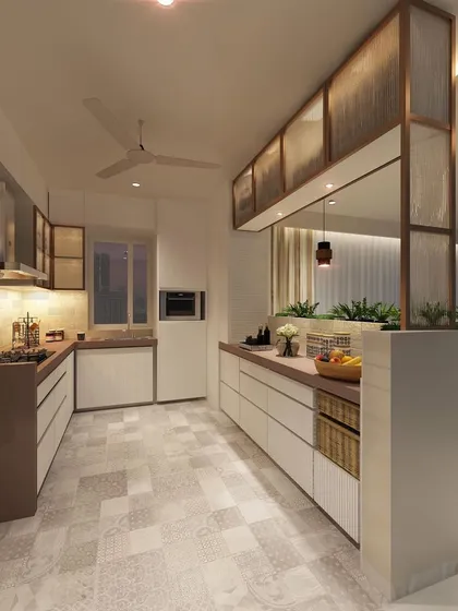 Another perspective of our open kitchen concept, showing how the design maintains a clear line of sight into the living area while providing ample counter space and storage.