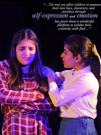 An emotional scene between two young actors. We allow children to maneuver their own lines and characters, giving them a platform for genuine self-expression.