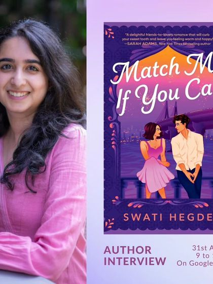 An announcement for an author interview on Google Meet. Virtual events allow me to connect with readers and writers from all over the world.