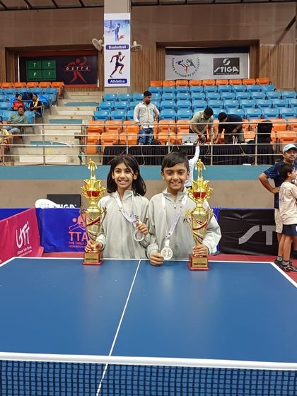 Our youngest stars, Saksha and Arnav, after both reaching the finals in the under-11 category at a National Ranking Tournament. The future of our academy is bright.