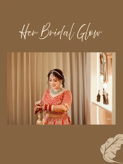 "Her Bridal Glow." A simple, beautiful shot of the bride getting ready, her smile radiant as she puts on her kalire.