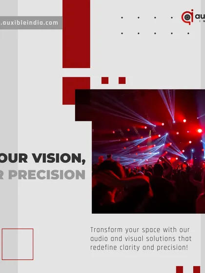Your vision, our precision. We transform spaces with audio and visual solutions that redefine clarity, as shown in this image of a packed dance floor illuminated by our precise red laser and light show.