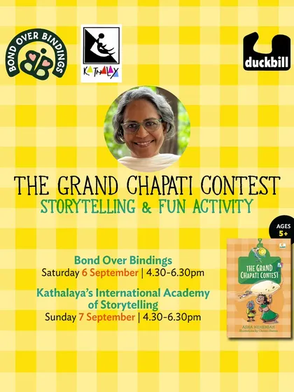 Announcing "The Grand Chapati Contest" storytelling and activity with author Asha Nehemiah. This event was part of our food-themed book festival, bringing stories about food to life.
