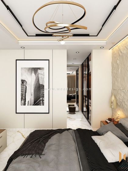 A view showing the entrance to the walk-in closet, highlighting the seamless integration of different zones within the master suite.