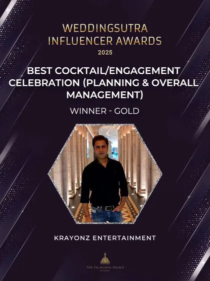 A big win for our team! We were honored to receive the Gold award for Best Cocktail/Engagement Celebration at the WeddingSutra Influencer Awards 2025.