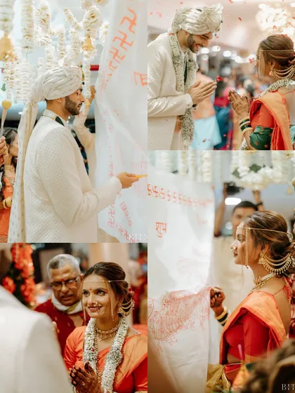 The Antarpat ceremony, a sacred and intimate part of a Maharashtrian wedding. We ensure these cultural traditions are honored with grace and beautiful documentation.