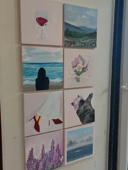 Do you have a Pinterest board full of aesthetic inspiration? I can turn that into a real-life gallery wall. This set of eight canvases was created for a client who wanted to bring her "girly aesthetic" vision to life in her room.