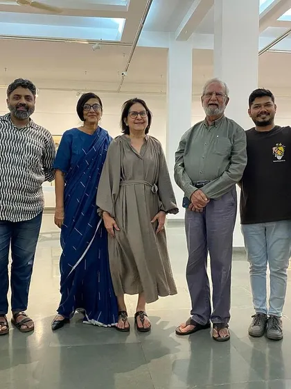 The Gallery Sumukha team with artist Gulammohammed Sheikh and curator Pushpamala N.