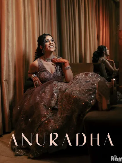 A stunning portrait of the bride, with her name elegantly displayed. The warm lighting and her joyful expression make this a beautiful keepsake from her engagement.